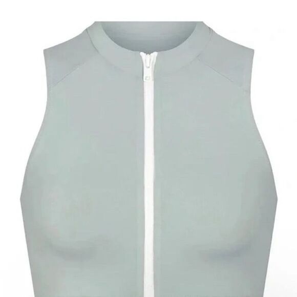 SKIMS Women's Swim Mock Neck Top Blue Sleeveless Front Zipper Size 3X - Picture 6 of 7